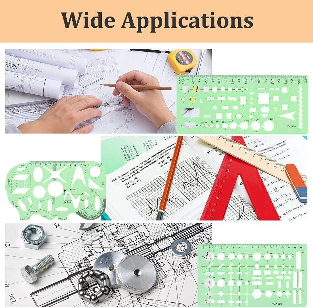 UCEC Office Geometric Drawing Templates, Plastic Measuring Ruler Templates 13PCS